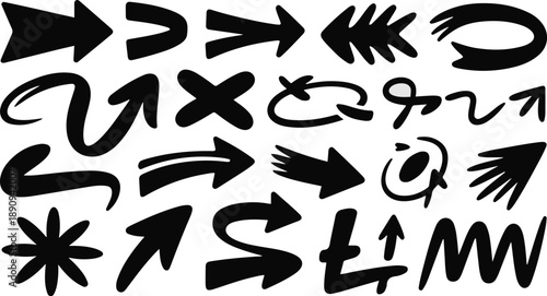 Hand Drawn Style Arrows and Symbols on White Background Keywords: arrow, symbol, sign, direction