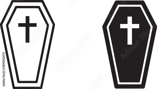 Coffin icon in bold and outline style, clean vector symbol for halloween themes, apps, and print use.