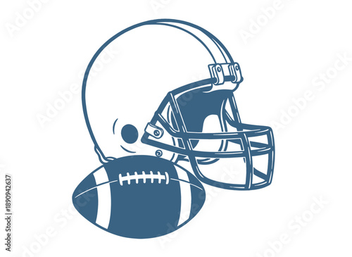 American football artwork for t shirt and apparel design. Helmet and ball sketch vector graphic. Sports team logo element. Championship game day illus