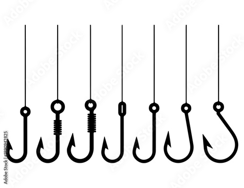 Various types of fishing hooks
