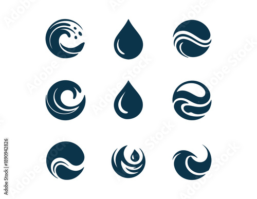 Set of water drop and wave logos