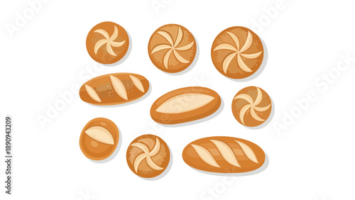 An inviting collection of freshly baked artisan breads and crusty rolls presented for culinary delight