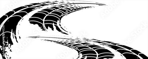 Black tire marks on road, Black rubber tire marks and tread marks, Tire trace track wheels texture and background, Auto tire tread grunge, Car wheel tyre tread track black tyre print, Top view.eps,10