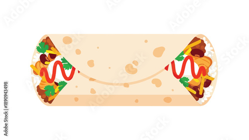 Flavorful Mexican Burrito Illustration with Fresh Ingredients and Zesty Sauce a Culinary Delight Perfect for Menus and Digital Food Content Designs