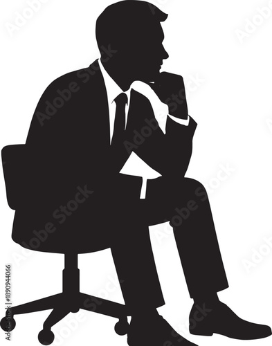Silhouette of a man sitting on an office chair thinking deeply alone