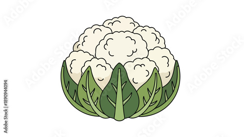 Vibrant Hand-Drawn Cauliflower Illustration with Lush Green Leaves a Fresh Vegetable Design