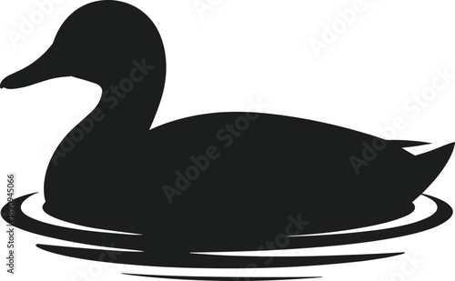Black duck silhouette floating on stylized water ripples vector graphic
