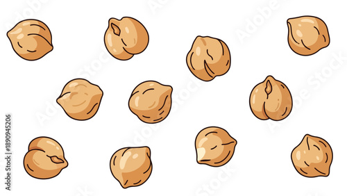 Illustration of fresh, wholesome chickpeas scattered across a clean white backdrop, depicting nutritious legumes for healthy cooking and culinary use
