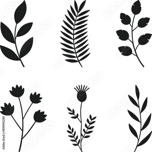 Elegant Leaf Vine Silhouette Botanical Vector Illustration