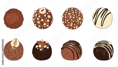 Assortment of handcrafted chocolate truffles and bonbons with various delicious toppings