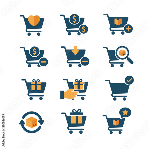 Collection of shopping cart with e-commerce symbols online shopping retail