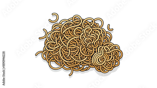 Stylized illustration of a delicious tangled heap of cooked spaghetti noodles on a bright background