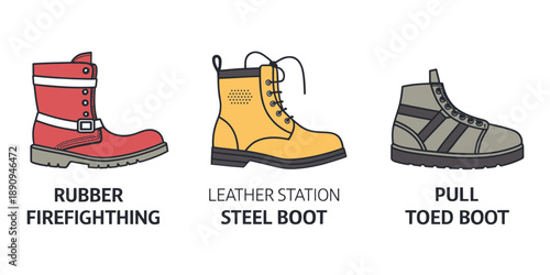 Firefighting Boots and Work Boots Illustration