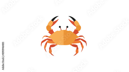 A vibrant geometric crab illustration with distinctive claws and shell, rendered in bold orange tones using a minimalist flat design, perfect for