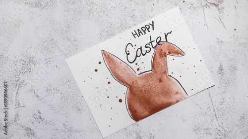 EASTER bunny painting Sustainable preparation Diy process of making handmade greeting cards. Step by step activity for children. Inclusive and responsible stress relief holiday hobby. Conscious