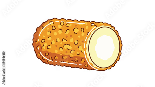 Crispy golden fried snack illustration with creamy filling. A delightful and savory cartoonish food item, perfect for menus and culinary themes.