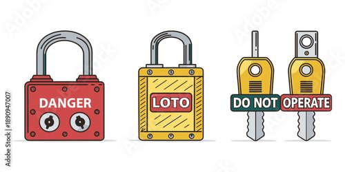 Industrial Safety Locks and Keys Illustration for Hazardous Operations