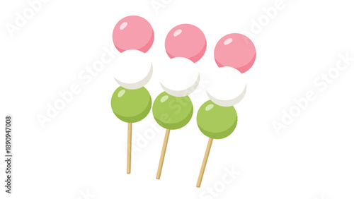 Delightful Japanese dango skewers with vibrant pink white and green mochi balls