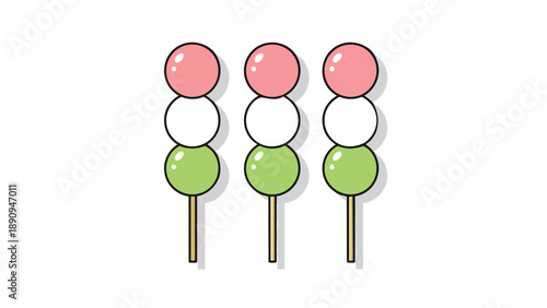 Three vibrant dango skewers meticulously illustrated capturing the essence of Japanese culinary tradition a delightful visual treat for