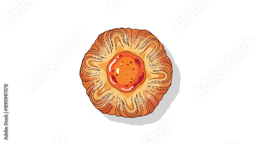 A delightful artistic rendering of a golden-baked pastry topped with vibrant fruit jam offering a sweet treat illustration perfect for breakfast or