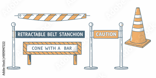 Construction Warning Signs and Barriers Illustration