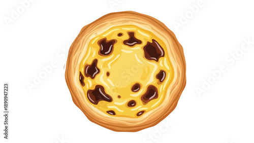 Vibrant illustration of a golden egg tart with a flaky pastry crust and rich custard filling dessert