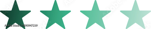 Set of four green stars for quality rating and level progress feedback