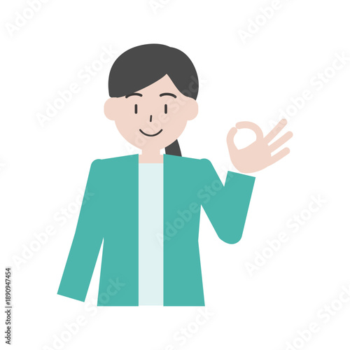 OKサインを出す女性の人物イラスト　了承や確認のポーズ