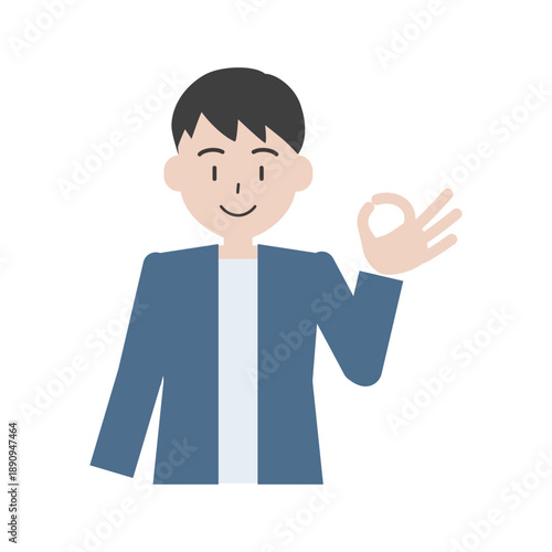 OKサインを出す男性の人物イラスト　了承や確認のポーズ