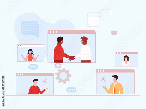 Virtual meeting with diverse participants connected through computer screens