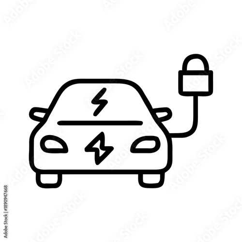 Electric car charging with power cable connected to the vehicle  