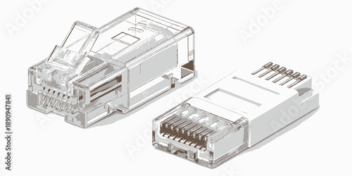 Network Ethernet Connector Modules with Clear Plastic and Metal Pins
