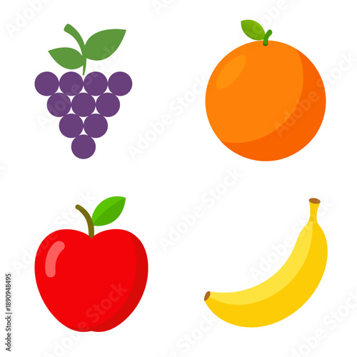 Grapes Orange Apple Banana Fruit Illustration.