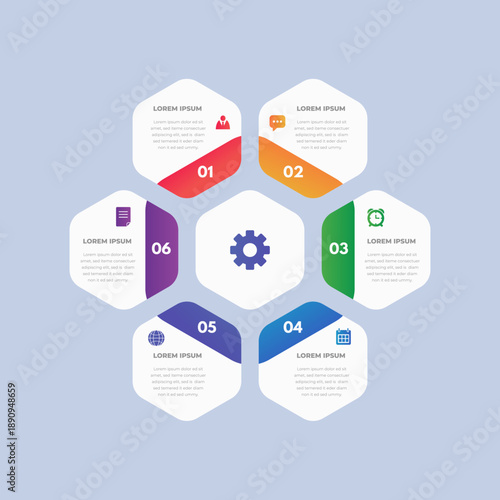 6 Step flower infographic design template