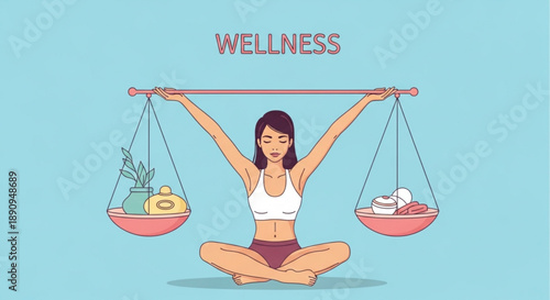 Woman balancing healthy and unhealthy food for wellness and nutrition concept