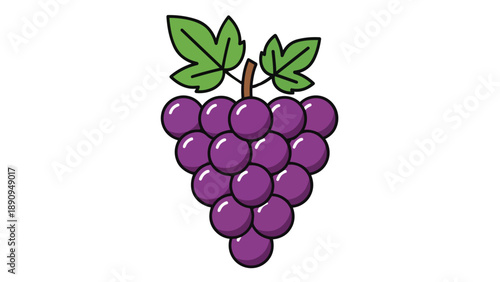 Vibrant purple grape cluster with fresh green leaves on a white background a delightful and juicy fruit illustration showcasing sweet and healthy