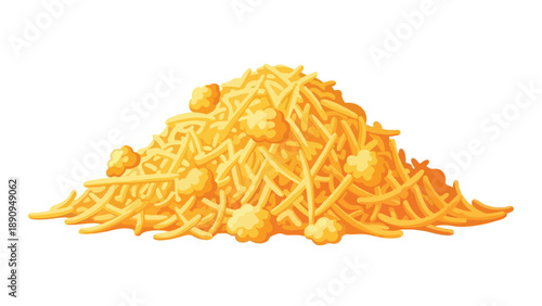 A vibrant illustration of a delicious pile of shredded yellow and orange cheese ready for culinary creations, perfect for any food-themed project or