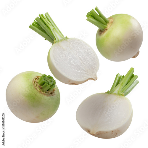 Turnips with Green Stems and Slices for Healthy Cooking Ingredients