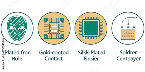 Electronic Component Icons with Labels - Plated Hole, Gold Contact, Plated Fin, Solder Center