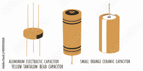 Electronic Capacitors, Types, and Shapes, Yellow, Orange, Bead, Ceramic