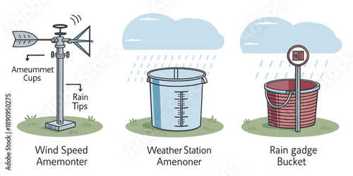 Weather Measuring Instruments: Wind Speed, Rain Gauge, and Weather Station Components