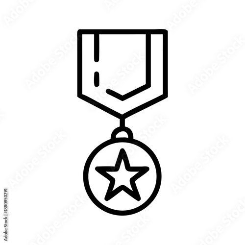 Award medal with star emblem in minimalist line art style  