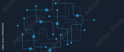 Abstract digital AI circuit board background with tech icons. Digital technology motherboard texture design. Engineering circuit board concept for poster, header, banner, website, presentation