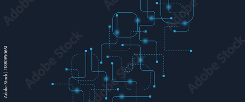 Abstract digital AI circuit board background with tech icons. Digital technology motherboard texture design. Engineering circuit board concept for poster, header, banner, website, presentation