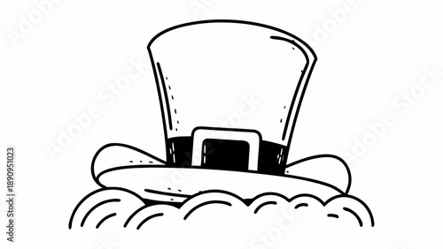 A simple black and white illustration of a top hat on a person's head from a front view