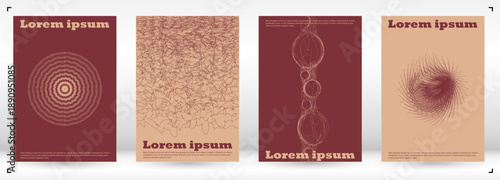 Set of Minimal Vector Poster Design with Circles and Wave Lines. Minimalistic Background with Motion Lines. Good for Business Template or Concert Brochure. Hipster Style.