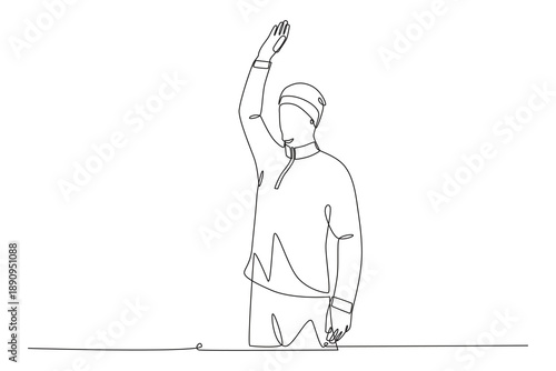 Man stretching in winter. Outdoor winter workouts one-line drawing