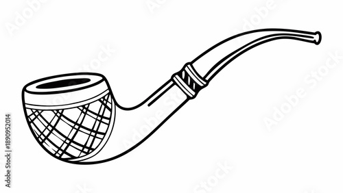 Illustration of a smoking pipe with a lattice pattern on its bowl, depicted from a side view