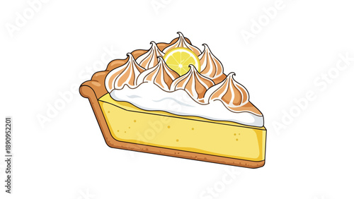 Delightful dessert illustration featuring a vibrant slice of lemon meringue pie with toasted peaks and a fresh citrus garnish perfect for sweet
