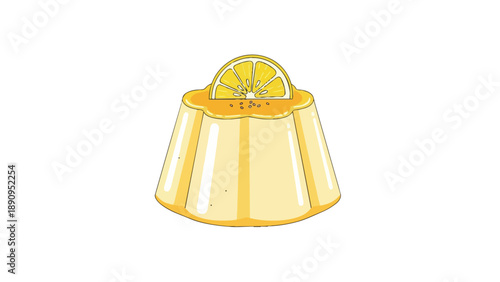 Vibrant yellow lemon pudding illustration, a delightful sweet treat with citrus zest